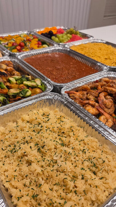 exquisite rice and protein dishes for a catering event